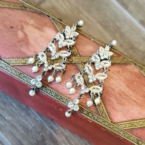 Chandelier Earrings, Rhinestone & Faux Pearl Detail